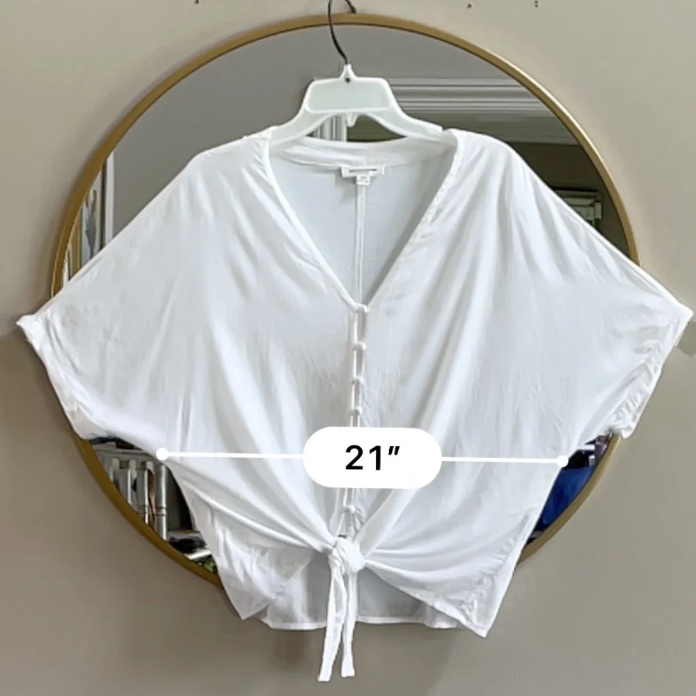 Beachlunchlounge White Dolman Sleeve Tie-Front Blouse - Picture 5 of 5